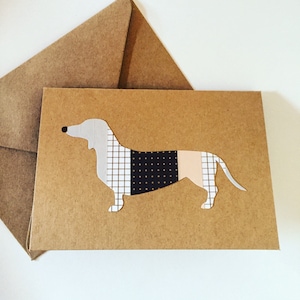 Dackel Collage Karte, handgemachte Wurst Hund Karte, Hund Washi Tape Karte, einfach weil Karte, Tier Karte, alles Gute zum Geburtstag Hundeliebhaber Karte