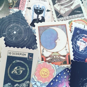 Naklejki z horoskopem niebiańskim, naklejki z gwiazdami zodiaku w stylu vintage, naklejki do planowania astrologii, naklejki z tarotem, naklejki do tworzenia rękodzieła z planetami kosmicznymi