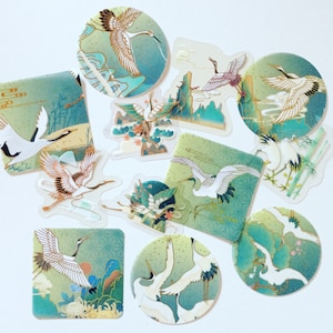 Japanischer Kranich Aufkleber, Japan Vogel / Kirschblumen Aufkleber, Japan Kunst Symbole Aufkleber, Geschenkverpackung, Asiatische Kunst Scrapbook Aufkleber