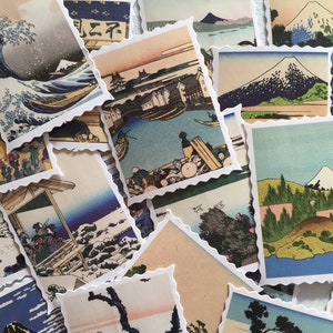 Pegatinas de arte japonés Ukiyo-e, pegatinas de sellos con paisajes japoneses, pegatinas de arte popular japonés, envoltura de regalos, sellos para sobres, pegatinas para álbumes de recortes