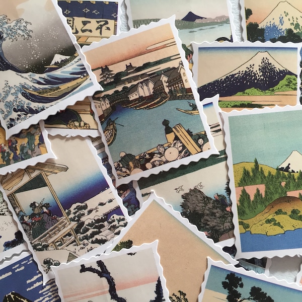 Stickers art japonais ukiyo-e, tampons autocollants paysages du japon, stickers art folklorique japonais, emballage cadeau, scellés pour enveloppe, stickers de scrapbooking