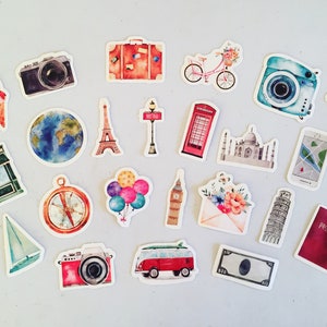 Vintage reisplannerstickers, boho-reisstickers, dagboekstickers, dagboekstickers, scrapbookingstickers, knutselstickers