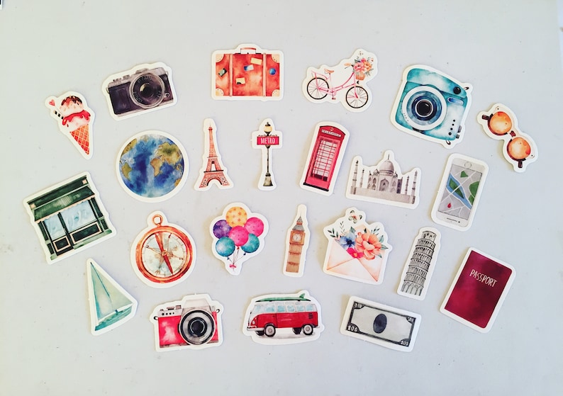 Vintage Travel Planner Stickers, Boho Travel Stickers, Journaling Stickers, Diary Stickers, Scrapbooking Stickers, Crafting Stickers image 1