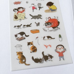 Kawaii Cat Stickers, Cat Planner Stickers, Diary Stickers, Card Embellishment, Korean Stickers, Tiny Craft Stickers, Scrapbooking Supply image 4