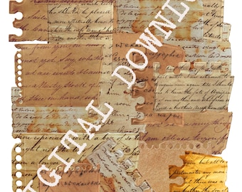 Vintage Handwriting Paper Ephemera: Digital Collage Strips (PNG)