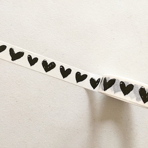 Washi-tape met zwarte doodle harten, Washi-tape met zwarte harten, decoratieve tape, knutseltape, cadeaupapier, plakboekvoorraad, feestartikelen