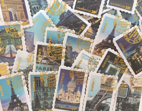 Paris Landmarks Stamp Stickers: French Travel Journal Embellishments