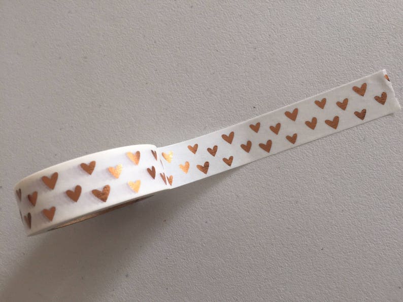 Gold Foil Hearts Washi Tape, Copper Gold Planner Washi, Hearts Decorative Tape, Gift Wrapping Tape, Scrapbook Supplies, Crafting Tape image 3