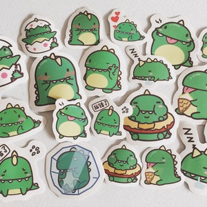 Kawaii Dino Sticker, Grünes Monster Tagebuch Sticker, Scrapbook Sticker, Planer Lieferungen, Belohnung Sticker, Karten Verzierungen