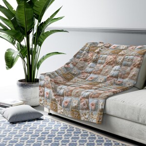 Pastell Patchwork Sherpa Decke, Faux Stickerei Blumen Quilt Überwurf, Romantische Cottagecore Kuschelige Decke, Weiches Plüsch Feminines Geschenk