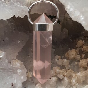 Rose Quartz Double Terminated Point Pendant - A Grade - Set in Sterling Silver