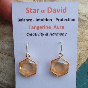 Tangereine Aura Star of David Earrings - set in Sterling Silver - A Grade !