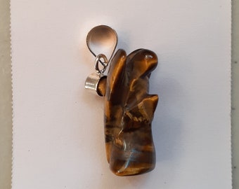 Carved Angel on A grade Tiger Eye Pendent - Sterling Silver - Beautiful!!!