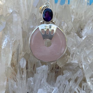 Rose Quartz with Amethyst Pendant - set in Sterling Silver!
