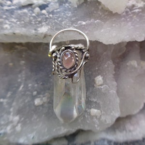 Unpolished Angel Aura Twin Crystal Pendant with Pink Tourmaline cab ~ set in Silver ~ Delightful !