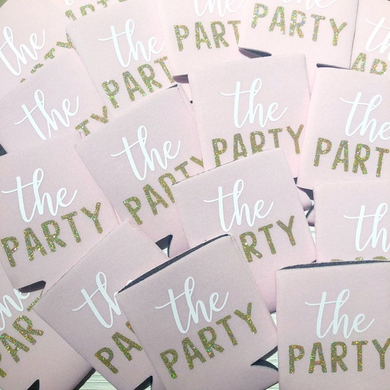 Custom beer holders Bridal party Bridesmaids Blush pink Personalized Gold the party,bachelorette can coolers Wife of the party