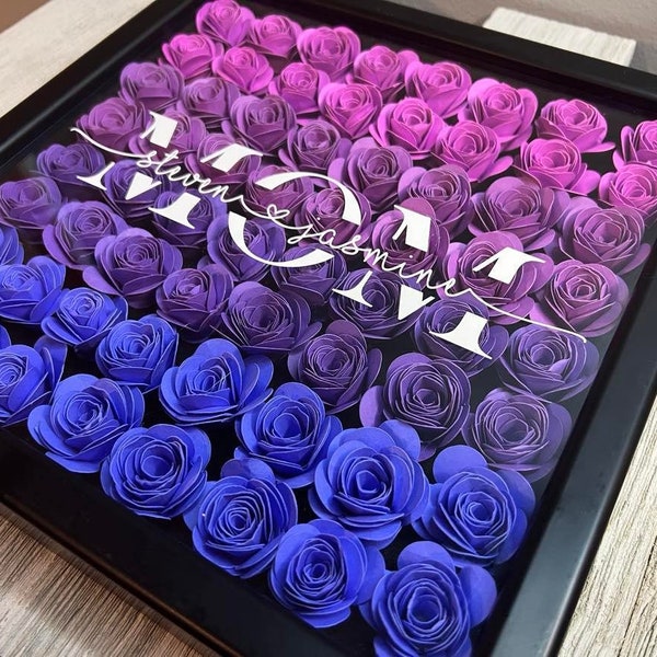 Personalized Shadow Box Mother's Day Gift Happy Mothers Day Customized Gift Flower Frame Shades of Purple Mom Purple Rose Shadow Box for Mom