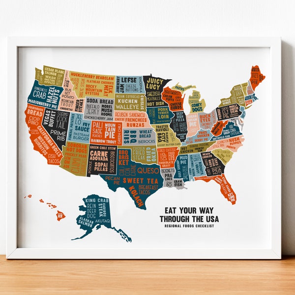 Scratch Off American Foods Map – Foodie Gift – Travel Map Poster – Graduation Gift – First Anniversary Gift – Unique Gift for Boyfriend