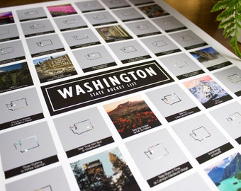 Washington State Bucket List – Scratch Off Poster – Washington State Travel Map – Cascadia Art – PNW Gift – Mt Rainier – Pacific Northwest