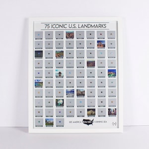 Affiche à gratter pour les sites et monuments américains - Liste de contrôle des trackers de voyage 16x20 - Lac Tahoe - Key West - Gettysburg
