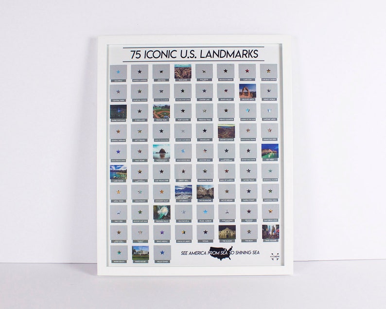 Scratch Off Poster for US Sites and Landmarks 16x20 Travel Tracker Checklist Lake Tahoe Key West Gettysburg image 1