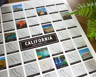 California State Bucket List – Scratch Off Poster – California State Travel Map – Palm Springs – Hollywood – Half Dome – San Jose poster