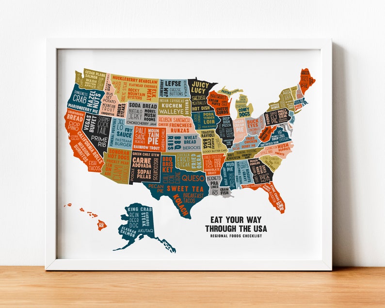 Scratch Off American Foods Map Foodie Gift Kitchen Wall Décor Travel Map Poster Cooking Gifts Chef Gifts for Men Gifts for Cooks image 1