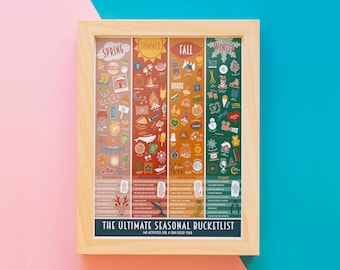 Kids Scratch Off Seasonal Bucket List Poster  – Kids Room Nursery Decor – Kids Gift – Spring Summer Fall Winter – Four Seasons Wall Art