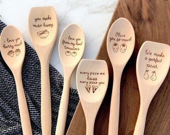 Funny Valentine's Day Gift, Food Puns wooden spoons, best friend valentine, for girlfriend, boyfriend gift, olive you, pizza lover gift