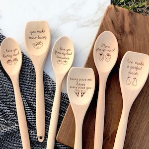 Valentine's Gift Funny Foodie Gift, Food Puns wooden spoons, gift for mom from child, gift for grandma, olive you, Mothers Day, pizza puns image 1