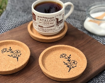 Floral Cork Coasters Botanical Wildflower Coasters Eco - Etsy