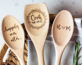 Personalized Wedding Gift Wooden Spoons, kitchen bridal shower gift, happily ever after, newlywed couple, valentines day gift, fiancé gift