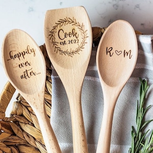 Personalized Wedding Gift Wooden Spoons, kitchen bridal shower gift, happily ever after, newlywed couple, valentines day gift, fiancé gift