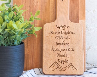 Hobbit Meal Times Cutting Board - Second Breakfast, Lord of the Rings gift, Christmas gift for dad, foodie gift, pippin quote