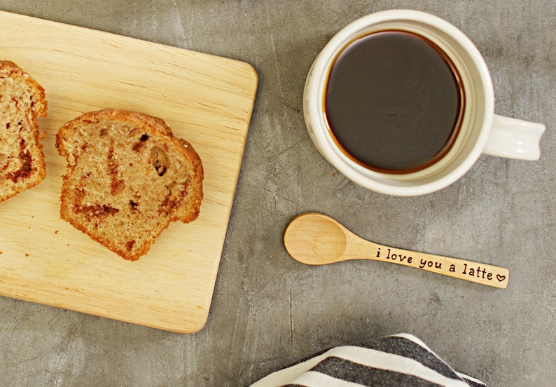 Small Wooden Sugar Spoon, you are loved, I love you a latte, coffee lover gift, gift for mom, girlfriend gift, Valentine's Day gift for wife zdjęcie 2