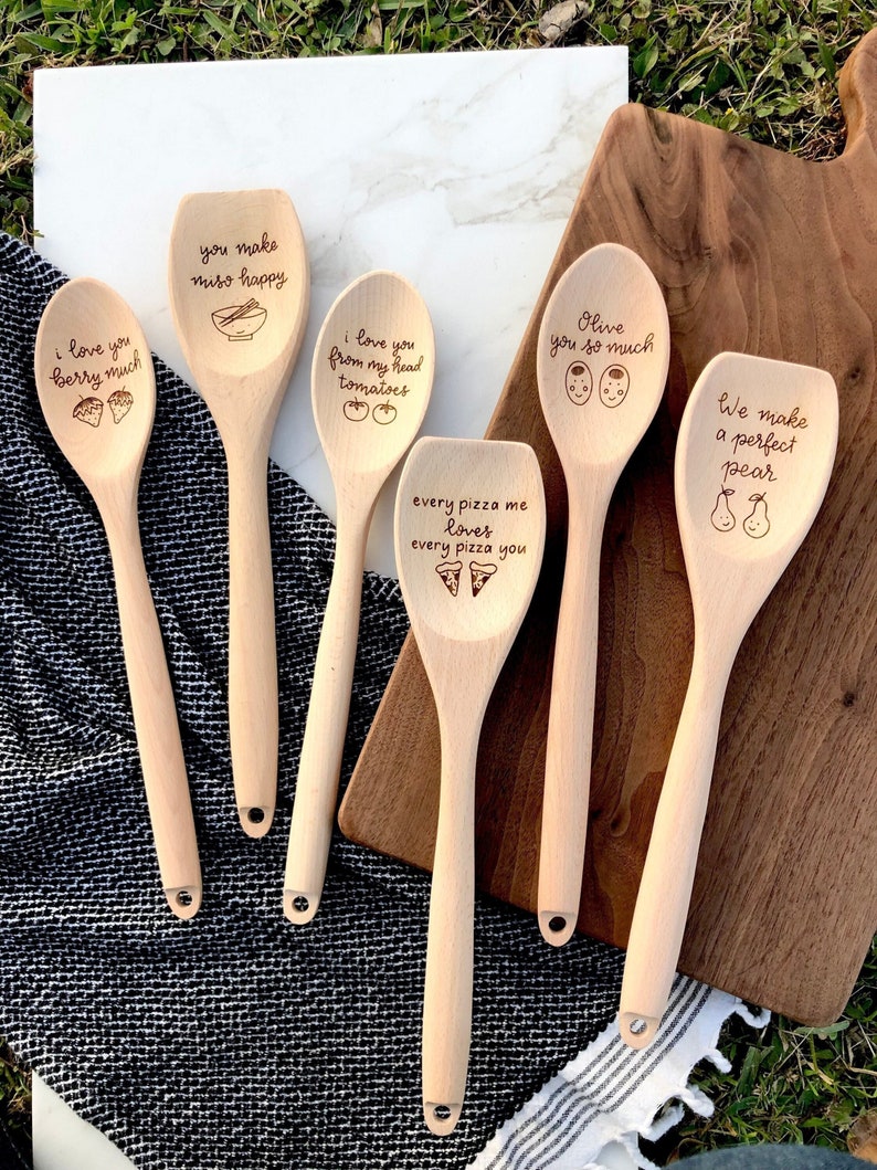 Valentine's Gift Funny Foodie Gift, Food Puns wooden spoons, gift for mom from child, gift for grandma, olive you, Mothers Day, pizza puns image 1