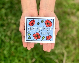 Georgetown Texas, Red Poppy Vinyl Sticker, Red Poppy Festival