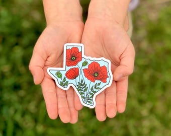 Red Poppy Texas Vinyl Sticker, Georgetown Texas Red Poppy Festival