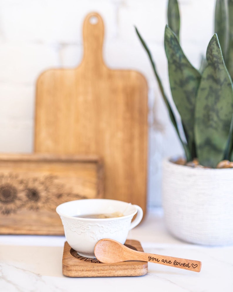 Small Wooden Sugar Spoon, you are loved, I love you a latte, coffee lover gift, gift for mom, girlfriend gift, Valentine's Day gift for wife zdjęcie 4