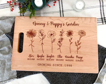 Birth Flowers Custom Board, personalized for grandma from grandkids, gift for mom from kids, grandmother Christmas, grandkids birth flowers