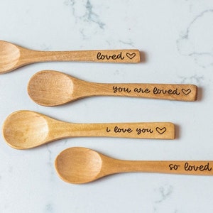 Small Wooden Sugar Spoon, you are loved, I love you a latte, coffee lover gift, gift for mom, girlfriend gift, Valentine's Day gift for wife image 1