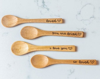 Small Wooden Sugar Spoon, you are loved, I love you a latte, coffee lover gift, gift for mom, girlfriend gift, Valentine's Day gift for wife