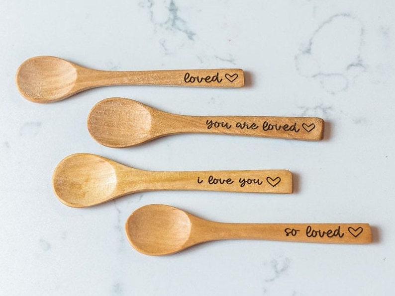 Small Wooden Sugar Spoon, you are loved, I love you a latte, coffee lover gift, gift for mom, girlfriend gift, Valentine's Day gift for wife image 1