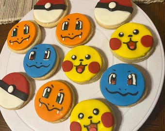 Pikachu y sus amigos, Squirtle, Bulbasaur y Charmander 12 galletas de azúcar