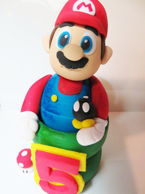 Super Mario In Green Pipe With Mushroom And Bomb Cake Topper Etsy