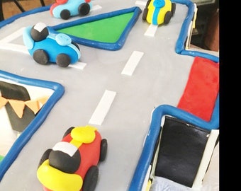 Edible Fondant Race Car Cake Toppers - Set of 4