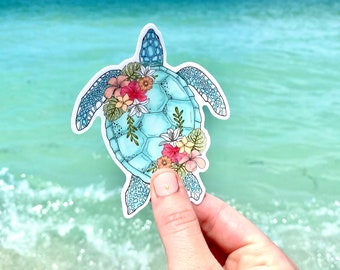 Sea Turtle Floral Sticker Decal