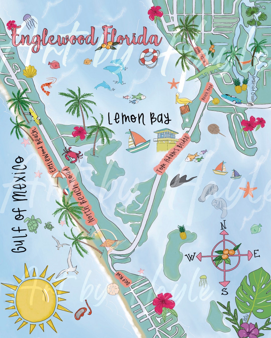 Englewood Florida Map Etsy