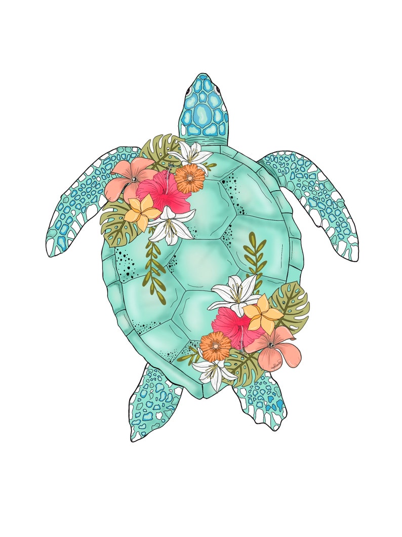 Holographic Sea Turtle Floral Sticker - Etsy Israel