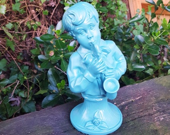 1971 Universal Statuary by V. Kendrick, Boy Playing Saxophone, Vintage Statue, 70s Collectible, 70s Statue